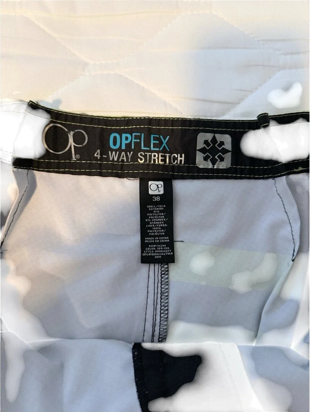 OP OPFLEX 4-Way Stretch Striped Men's Board Shorts Size 38 Gray Green Black